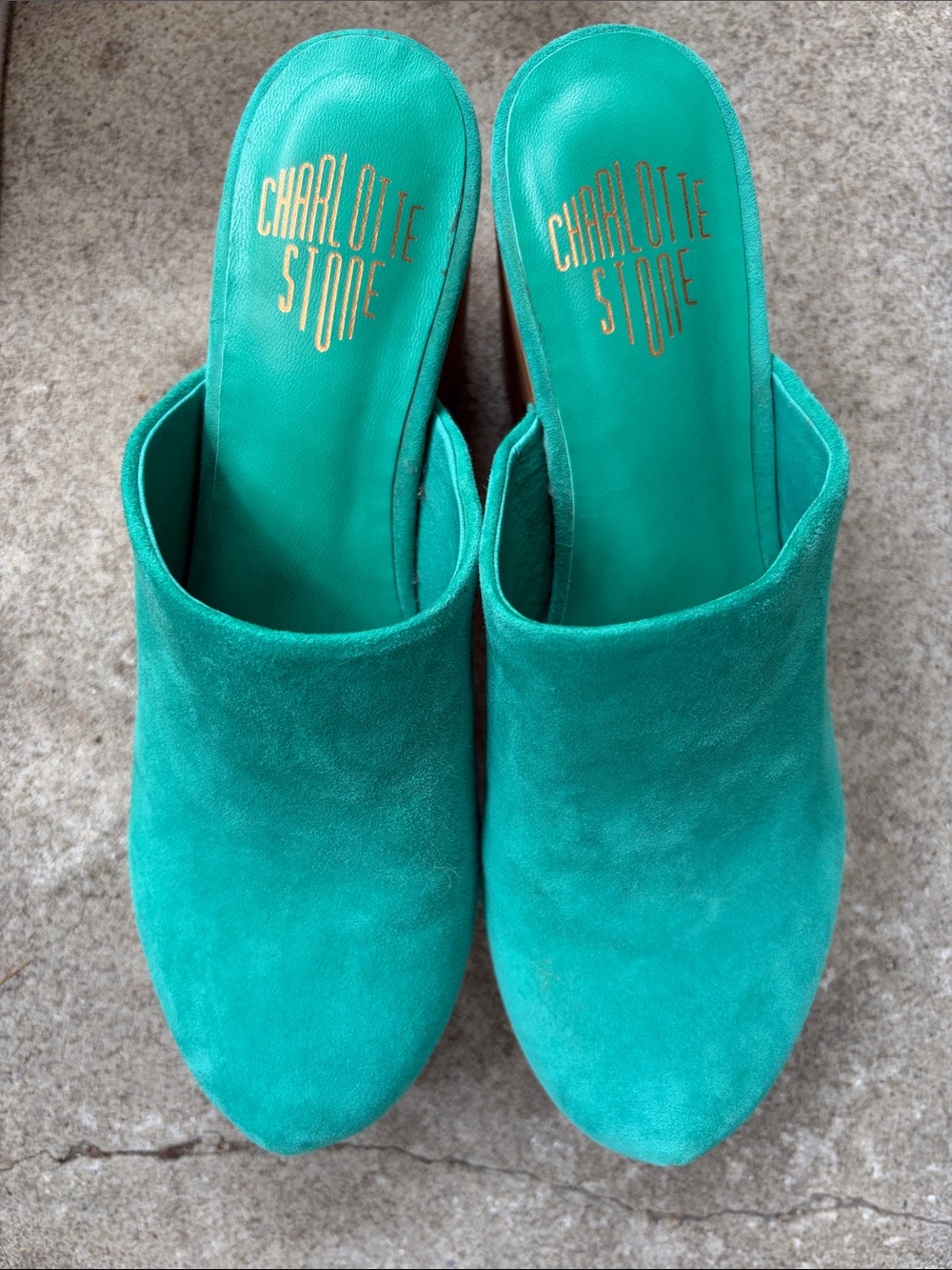 Charlotte Stone Teal Green Suede Slip-On Mules